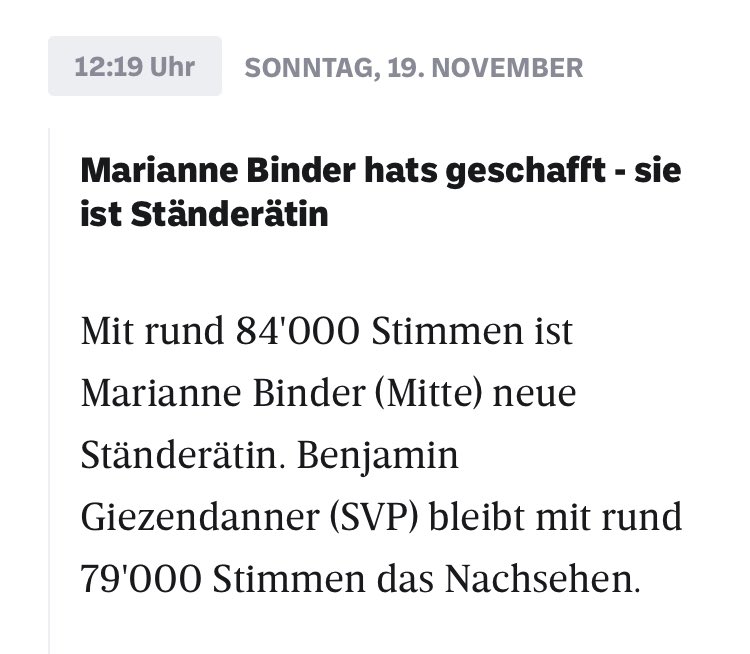 SVP verhindert, zu gut!

Möglich dank Rückzug und Unterstützung von links <a href="/suter_gabriela/">Gabriela Suter</a> <a href="/KaelinIrene/">Irène Kälin</a> 

Gratulation zur Wahl, aber wir erwarten jetzt entsprechende Klimapolitik von dir <a href="/BinderMarianne/">Marianne Binder 💙💛</a> 

#wahlch23 <a href="/AargauerZeitung/">AargauerZeitung</a>