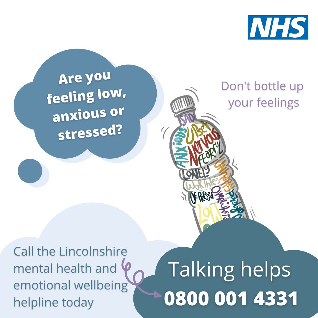 You are not alone. Call Lincolnshire's mental health &amp; emotional wellbeing helpline for support with low mood, anxiety and stress. Available 24/7. Call 0800 001 4331