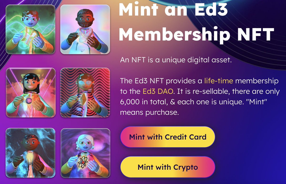 ed3global's tweet photo. Interested in an @Ed3educators NFT?

✨Access amazing perks such as reserving FREE space in our beautiful Ed3verse

✨Be part of an inspiring, innovative community

✨Details on our NFT page https://t.co/oNmSBW0LZB

#ed3 #web3 #edtech #education #NFTcommunity #metaverse #ed3verse https://t.co/aIOmgVXQN5