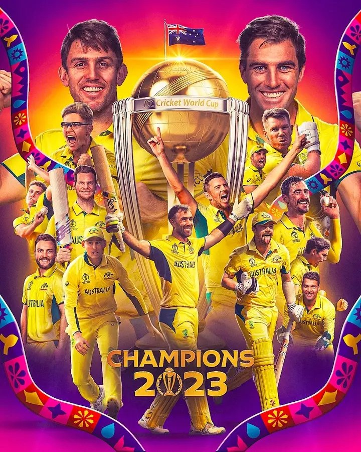 RustamBashirKa2's tweet photo. 1987 🏆 1999 🏆 2003 🏆 2007 🏆 2015 🏆 2️⃣0️⃣2️⃣3️⃣ 🏆

𝙰𝚄𝚂𝚃𝚁𝙰𝙻𝙸𝙰 𝙰𝚁𝙴 #𝙲𝚆𝙲𝟸𝟹 𝙲𝙷𝙰𝙼𝙿𝙸𝙾𝙽𝚂 🎉
@ICC 
@BCCI 
@CricketAus https://t.co/LEnWBzjT7z