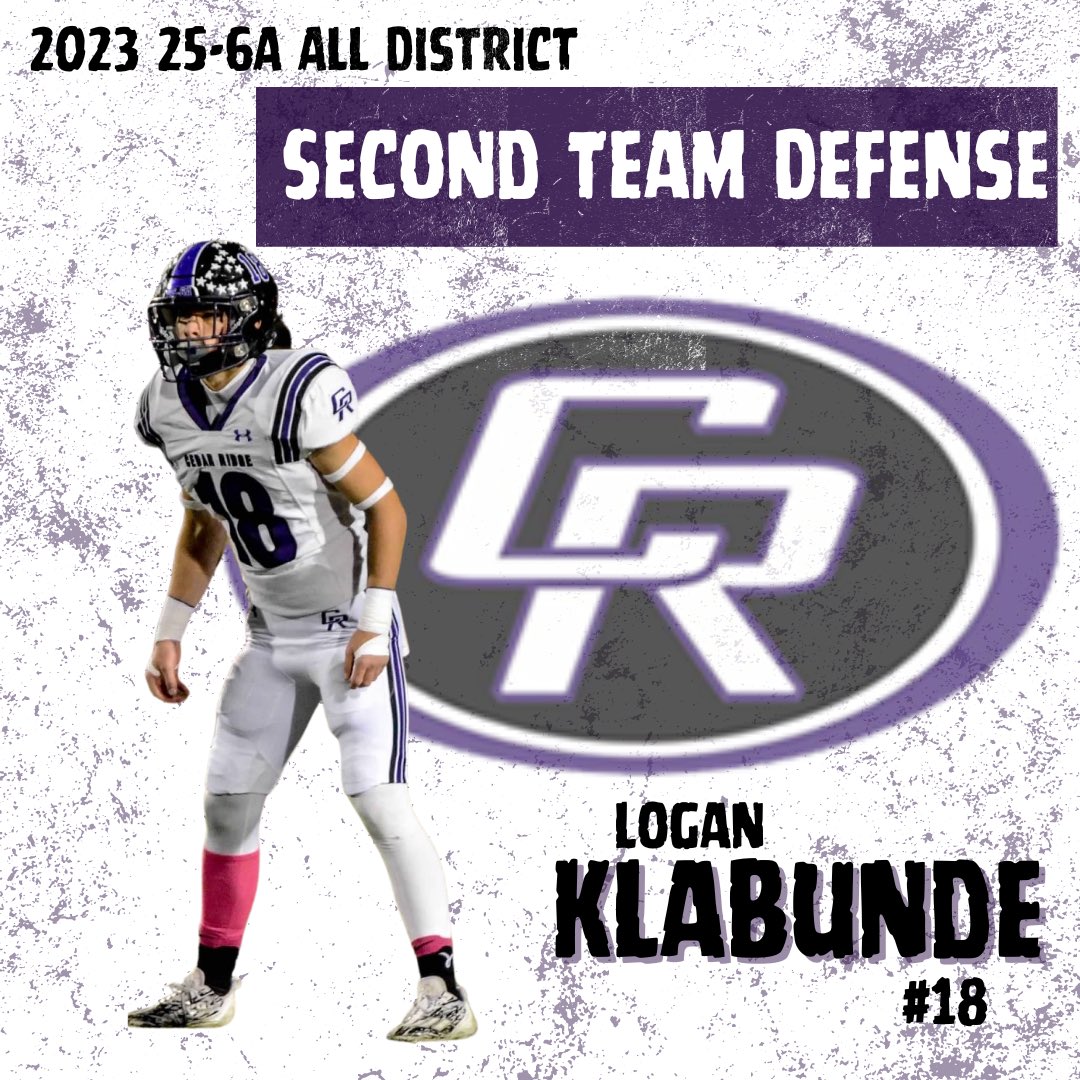 Congratulations @klabunde_logan for being named to the 25-6A All District Second Team Defense!! #weareCR #cedarridgefootball #raiderfootball