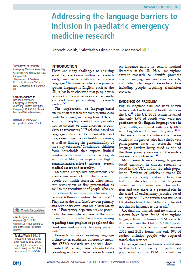 ADC (@adc_bmj) on Twitter photo Addressing the language barriers to inclusion in paediatric emergency medicine research
What can we all do
<a href="/shroukmessahel/">Shrouk Messahel</a>
ep.bmj.com/content/early/… Addressing the language barriers to inclusion in paediatric emergency medicine research
What can we all do
<a href="/shroukmessahel/">Shrouk Messahel</a>
ep.bmj.com/content/early/…