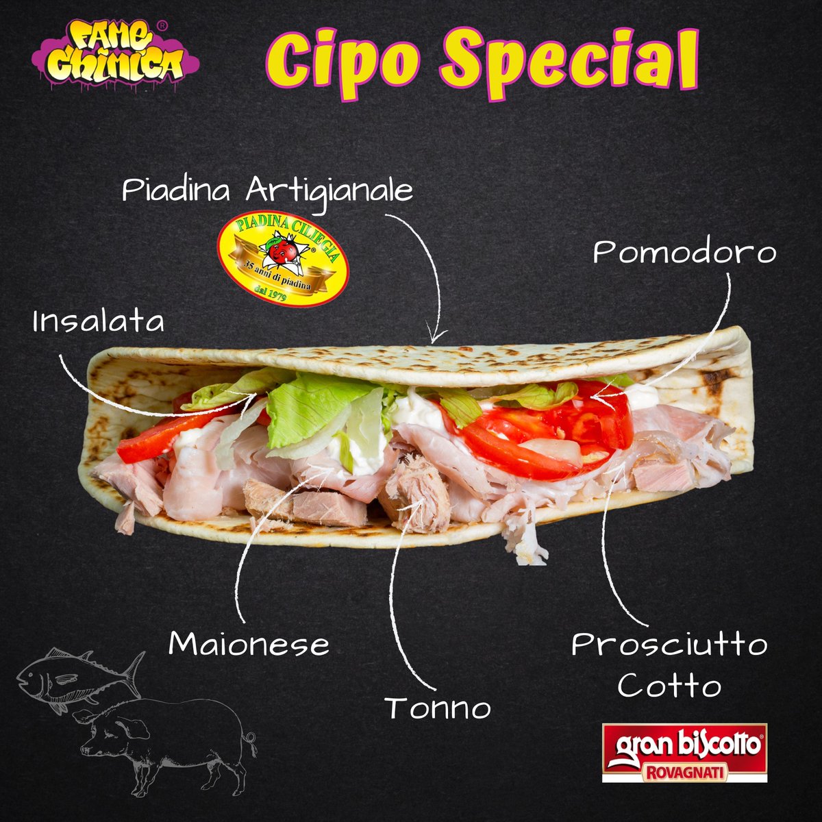 FQuarrata's tweet photo. Vieni a provare "la CIPO"🍔😋🍟 Prosciutto cotto Gran Biscotto Rovagnati, Tonno, Maionese, Pomodori, Insalata.
📍🏠Vi aspettiamo a 📍Quarrata e 📍Lacona ➡️ SEMPRE APERTI 18-03 e CONSEGNE a DOMICILIO ✅🚚
#famechimica #famechimicaofficial #streetfood #quarrata #lacona #paninoteca https://t.co/TBIDzwLkne