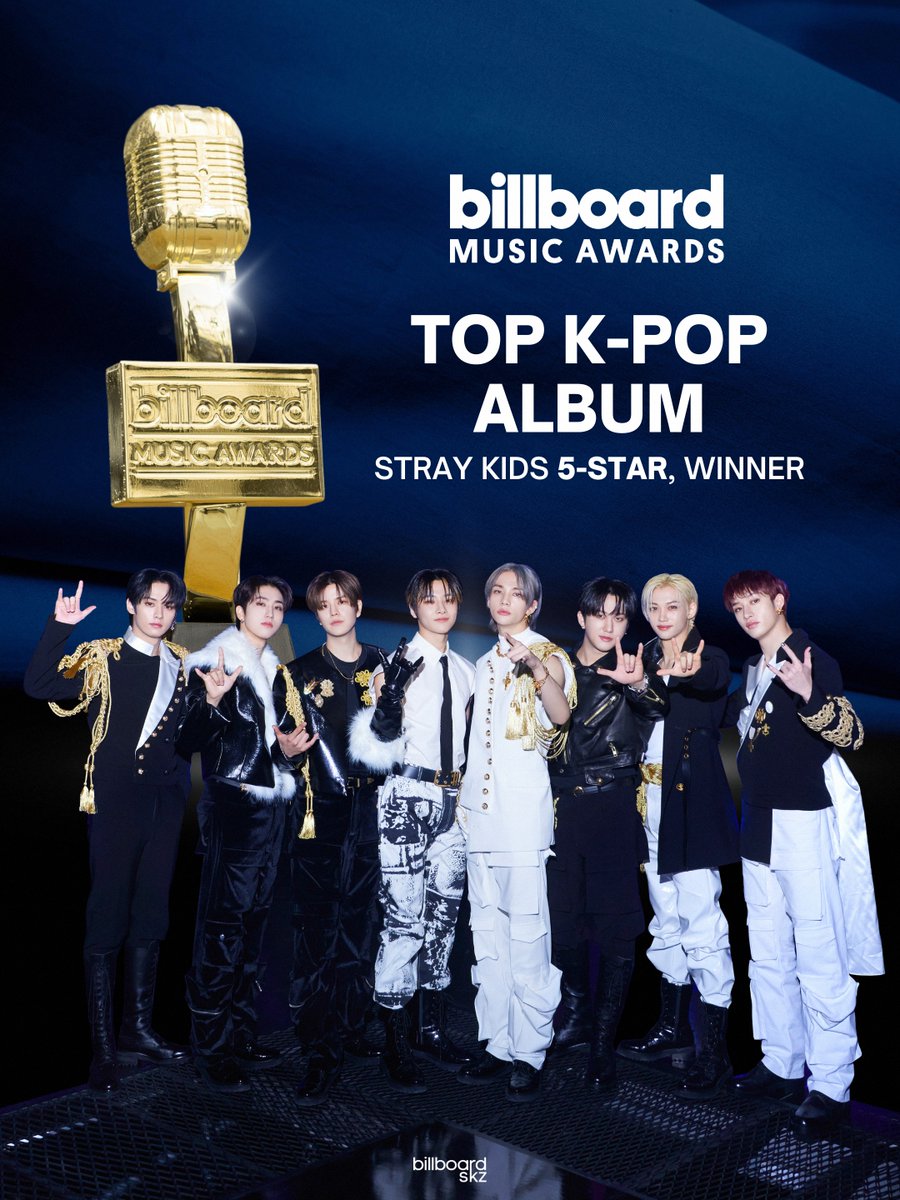 🏆 #StrayKids wins 'Top K-Pop Album' at the 2023 Billboard Music Awards for their album '★★★★★ (5-STAR).'

Congratulations on your first #BBMAs win, <a href="/Stray_Kids/">Stray Kids</a>! 🎉

STRAY KIDS ROCKS BBMAs
#SKZ_BBMAs_KPopAlbum
#StrayKidsAtBBMAs