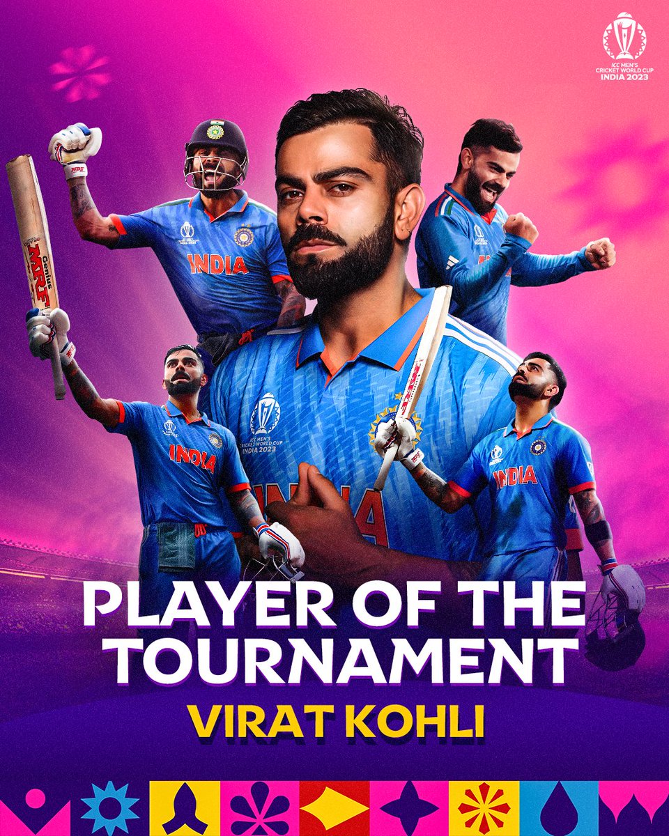 cricketworldcup's tweet image. 765 runs, one wicket and countless records after! 👊 

Virat Kohli emerges as the #CWC23 Player of the Tournament 🤩 

Read more 👉 bitly.ws/32Jh7