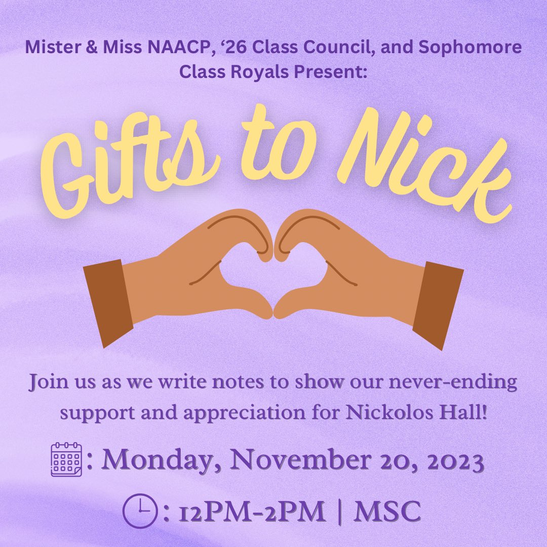 NAACP_PVAMU's tweet image. Tomorrow our royals will be part of a heartfelt event aimed at sending Nickolos Hall a burst of gratitude! Stop by their table in the MSC from 12PM-2PM to show your support!
✍🏾💜💛
#pvamu #pvamu26