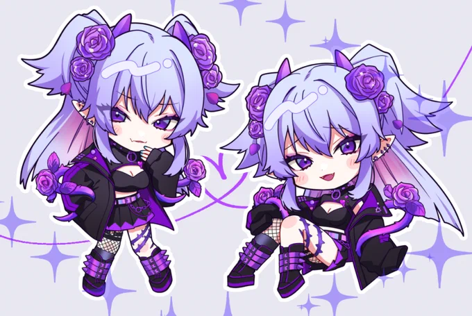 イバラ・デビルローズちゃんアクキー用デフォルメイラスト2種描かせていただきました!BOOTHで常時販売しているので是非ゲットしてください 