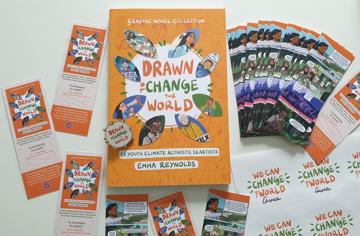 🧡🌿 Giveaway! 🌿🧡 Ahead of #COP28 I'm giving away a class set of bookmarks & a copy of our Graphic Anthology #DrawnToChangeTheWorld 16 youth climate activists, 16 artists - perfect for year 6+ Follow, like & comment to enter! 🧡 Winner notified 27th Nov #EduTwitter #comics