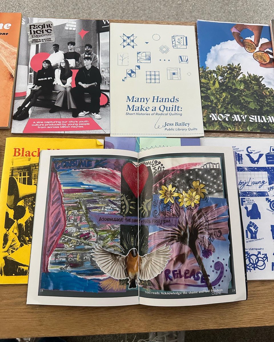 reference library at @sweetthangzine workshop. thank you so much to Zoe for hosting and curating this space. so much inspiration here for community resistance & revolution