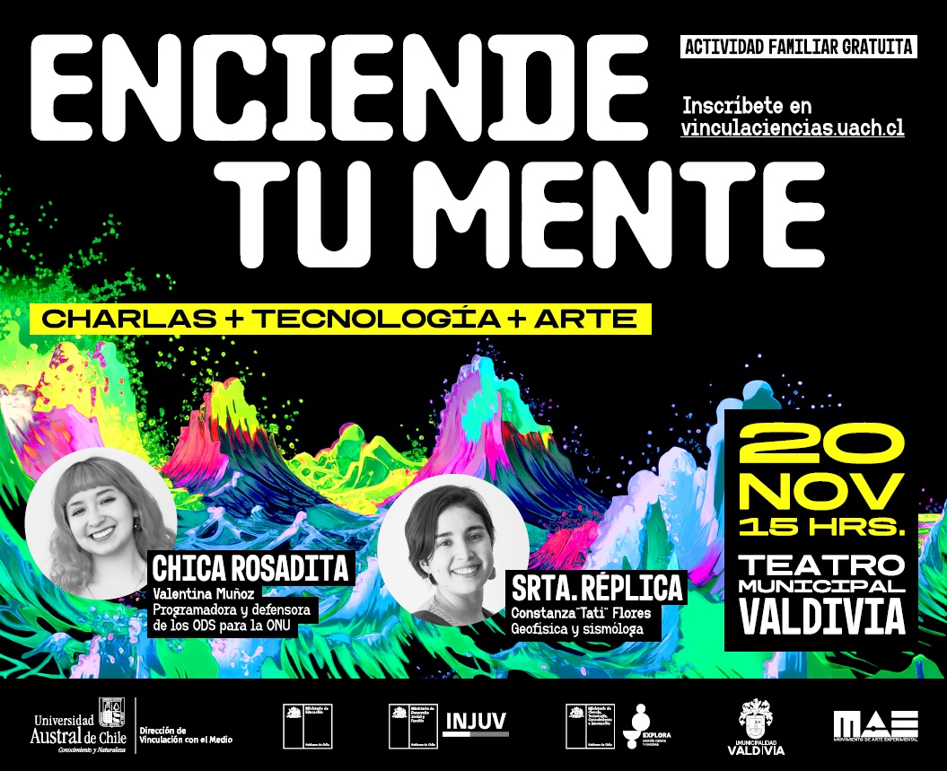 VinculacionUACh's tweet photo. MAÑANA LUNES⚡️

Se viene Enciende tu mente, encuentro de Ciencia, Tecnología y Arte, que tendrá como invitadas a @chica_rosadita y @srta_replica. No te lo pierdas, a las 15h, en Teatro Municipal Lord Cochrane.

Info e inscripciones aquí:
https://t.co/ajyoR7lkDs

@UAustraldeChile https://t.co/ErLqGDsv75