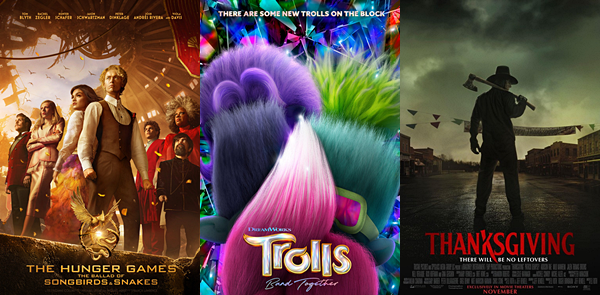 BORReport's tweet photo. Estimated Weekend #BoxOffice Top 7 for Nov. 17 - Nov. 19, 2023

1. #TheHungerGames - $44.00M
2. #TrollsBandTogether - $30.60M / $31.77M
3. #Thanksgiving - $10.20M
3. #TheMarvels - $10.20M
5. #FiveNightsAtFreddys - $3.50M
6. #TheHoldovers - $2.70M
7. #NextGoalWins - $2.50M https://t.co/KtUVPypA3D