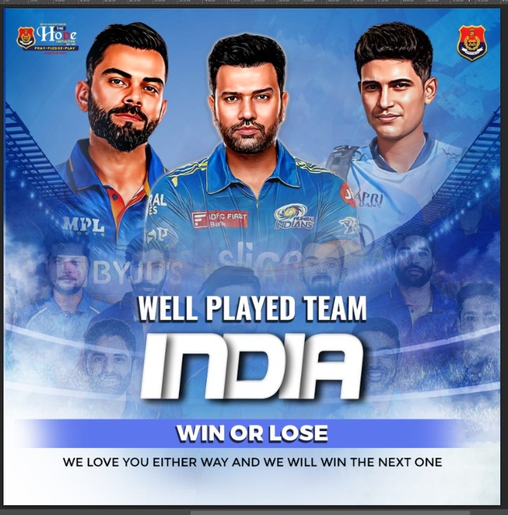 Well played team India Win or lose - we love you either way and we will win the next one #TheHopeInitiative #cricketworldcup2023 #cricketlover #Amritsar @cpamritsar