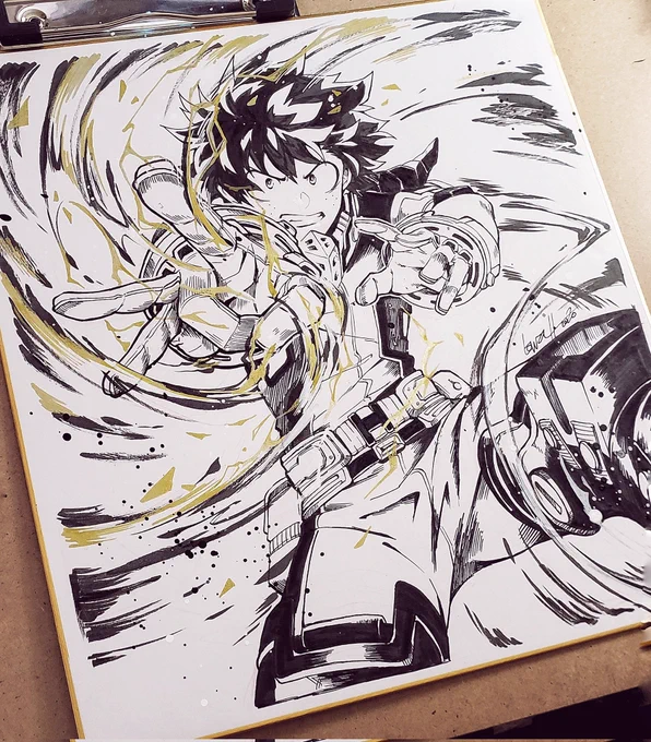 《 2020 vs 2023 》  Pen and ink version! Can't believe it's been 3 years since I drew this Deku