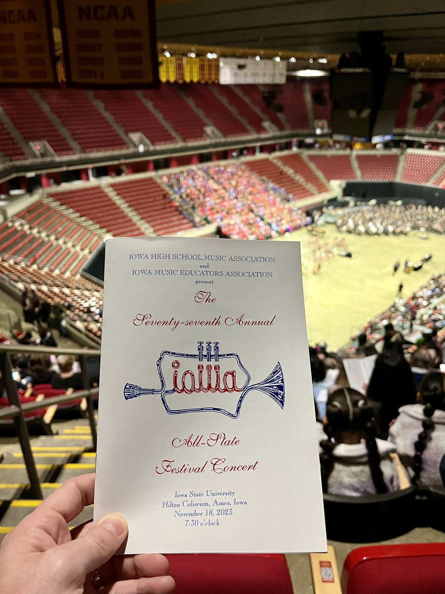 paul_spooner's tweet photo. Stroll down memory lane with my childhood best friend @annarhebb reliving the #IowaAllState Chorus. And best part, our high school music teacher @RyanBeeken was the director. New favorites are Ama Namin and Stomp on the Fire, both sung acappella 🎶🎶🎶 @IowaHSMA #IHSMA https://t.co/ZX11SLMT4B
