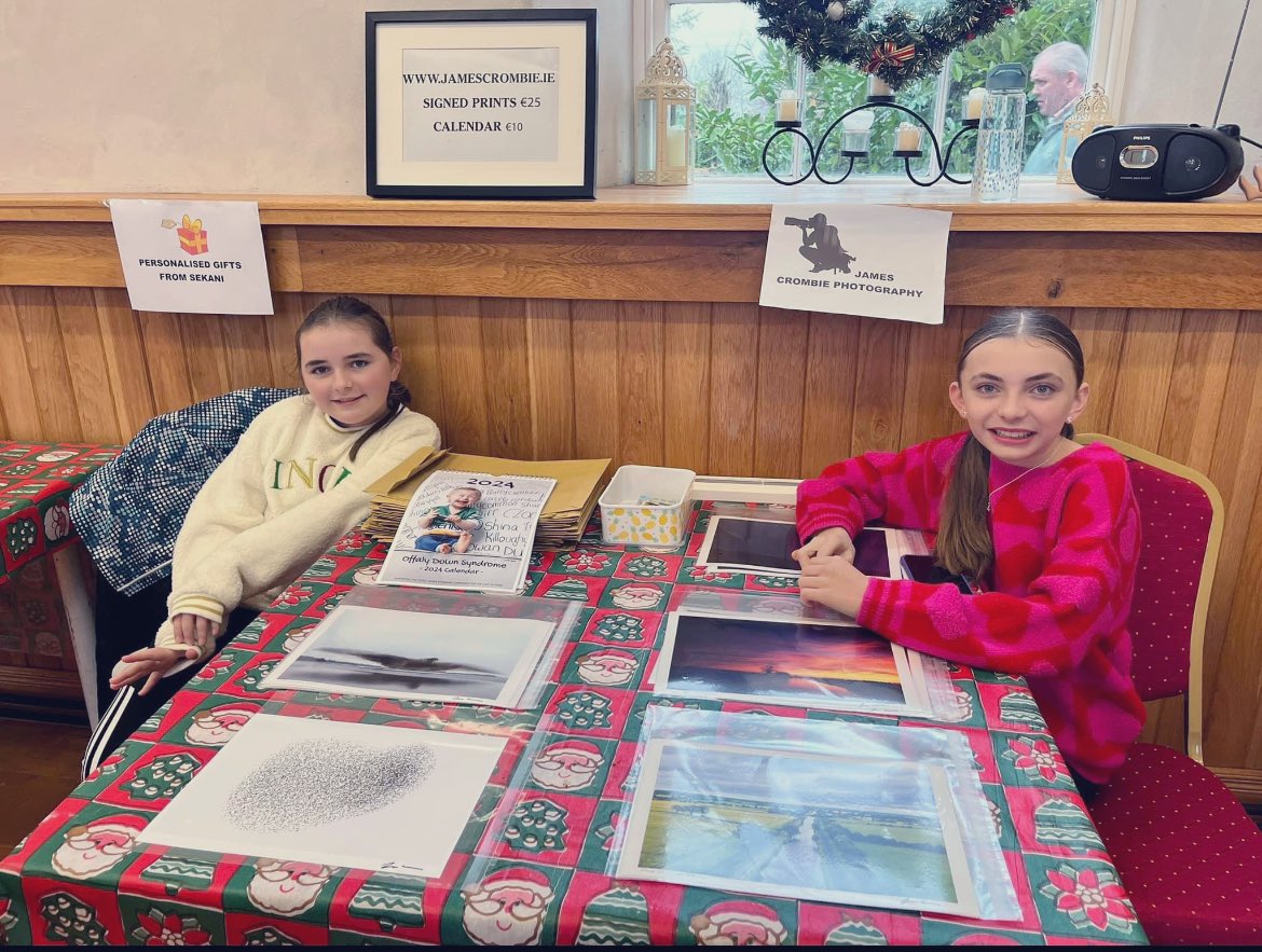 Hayleigh & Anna are running a stall at Ballycommon Christmas Market in Dun Eochla. We have 20 signed prints for sale and also the Offaly Down syndrome 2024 Calendar. There are loads of local businesses here also today from 12-5