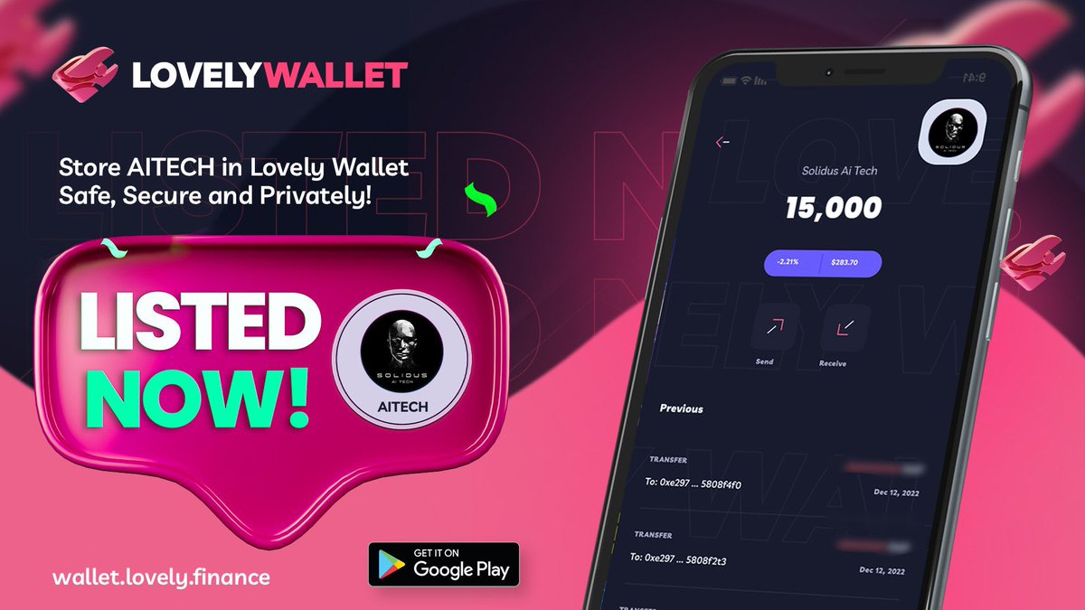 🚀 @Lovely_wallet is thrilled to unleash @AITECHio Solidus AI TECH's listing on its platform🌐 $AITECH is now available on Lovely Wallet!🥳 Trade effortlessly & securely, elevate your Crypto trading with Lovely Wallet👇 wallet.lovely.finance #LovelyWallet #AITECH $LOVELY 💙