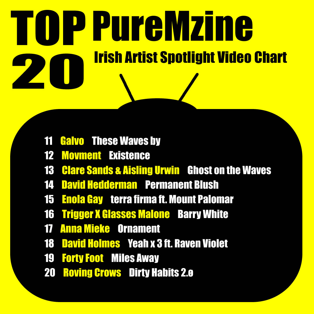 Irish artist top 20 Spotlight video chart, November 19th @therapyofficial @theanswerrocks @GeorgeHouston_ @MikedenverMike @rachaellavelle @ashofficial @NewDad @CiaranMoranIRE @Myles_O_Reilly @cosha