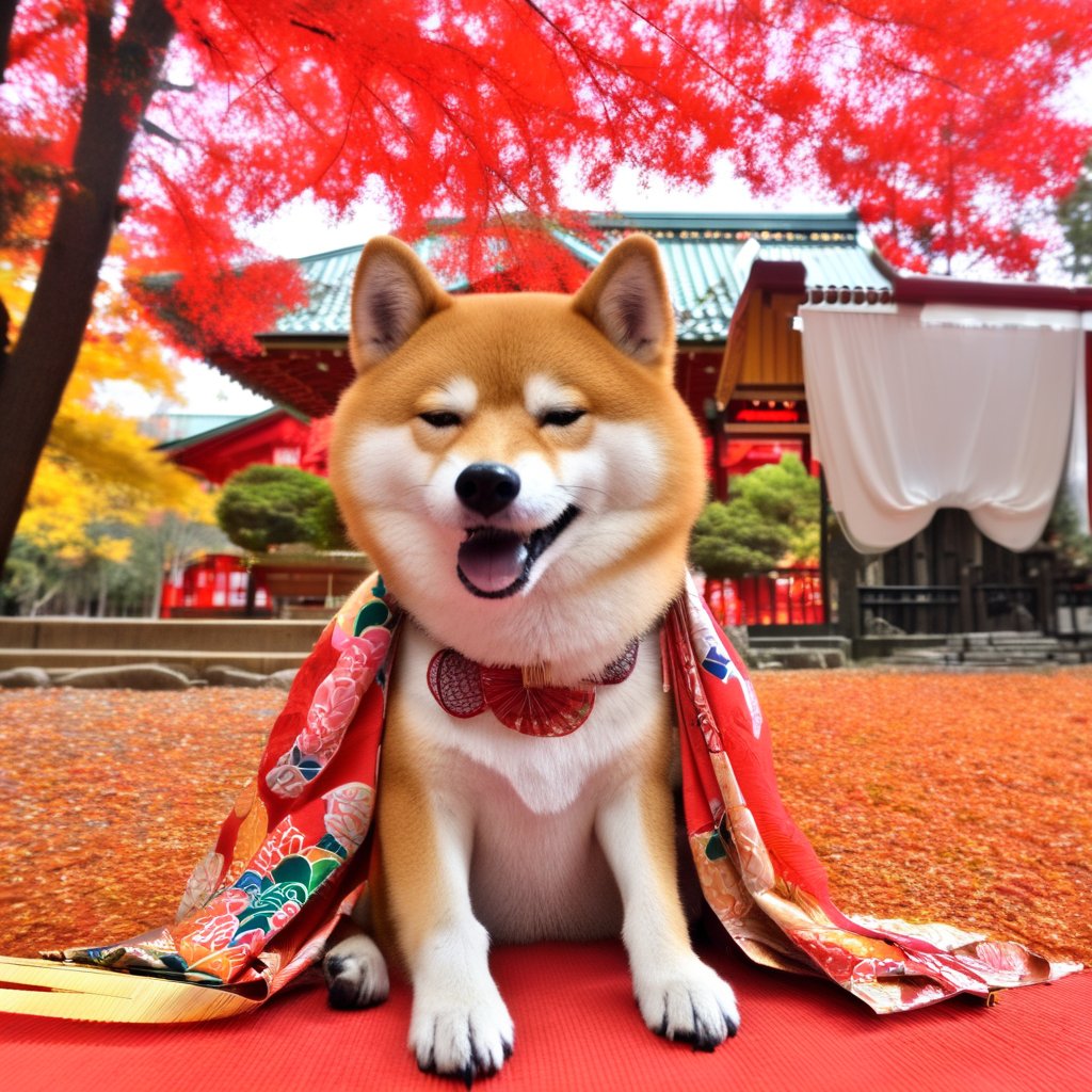 日本のモノや文化に特化したJapanese Stable Diffusion XL（#JSDXL）を試してみました。
題材は季節から七五三が想起されたので、日本要素を入れ込んで生成して確認。
建物、紅葉、着物、柴犬の感じはしっかり日本スタイルです。

プロンプト：紅葉の神社、七五三をする着物を着た柴犬、笑顔、写真
