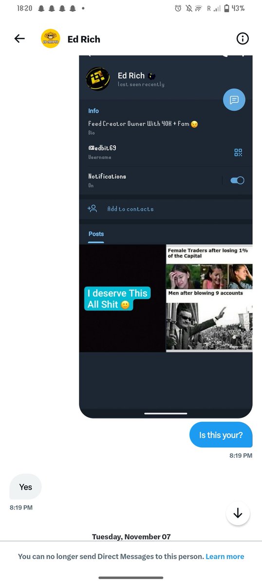 Crypto1630's tweet photo. This guy is. Fraud who is stealing by asking he will cover everything but be careful and report this person @edbit69 https://t.co/tixDS8TVmt