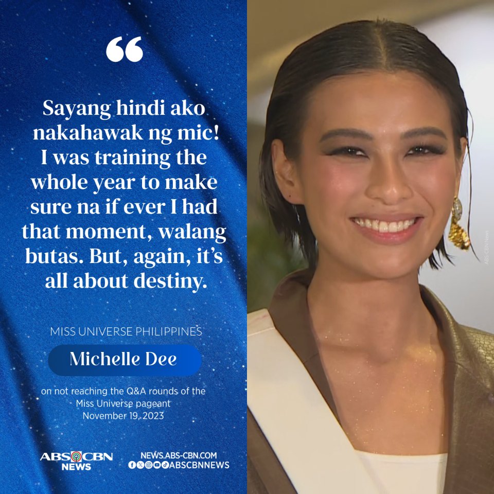 ABSCBNNews's tweet photo. Gusto mo rin bang marinig ang sagot ni Miss Universe Philippines Michelle Dee sa question and answer rounds ng Miss Universe 2023? #MissUniverse2023 

Basahin: https://t.co/1wjNPI7aWt https://t.co/QZI6hM9RVz