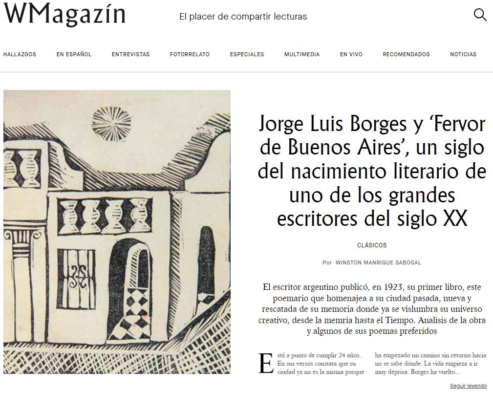 Jorge Luis #Borges y #FervordeBuenosAires, un siglo del nacimiento literario de uno de los grandes autores del siglo XX: 'En esa hora en que la luz / tiene una figura de arena, / di con una calle ignorada...'. De #Argentina para todos. Especial #WMagazín👉bit.ly/46ljIve