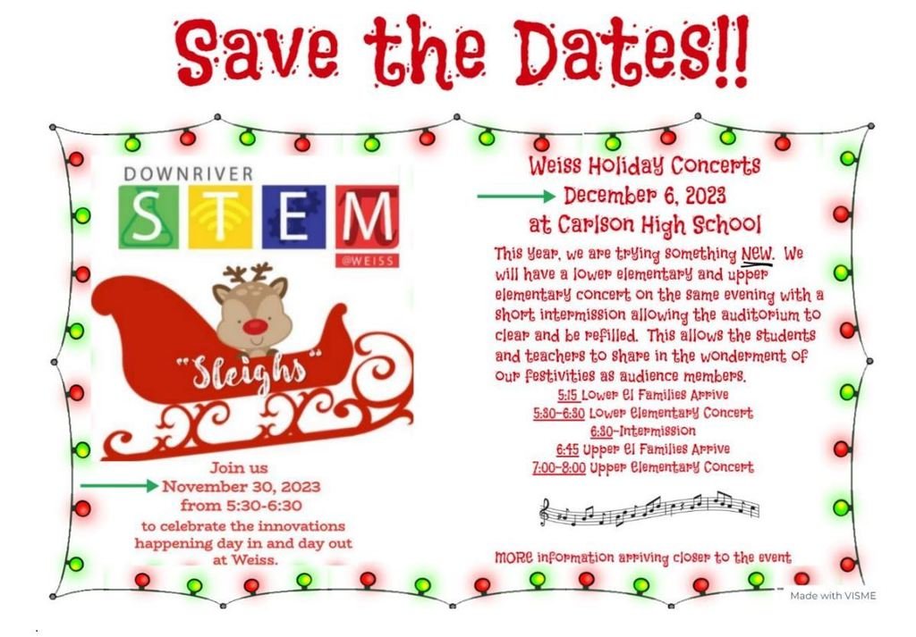 Save the dates for Fall Innovation Night and the Holiday Concert!