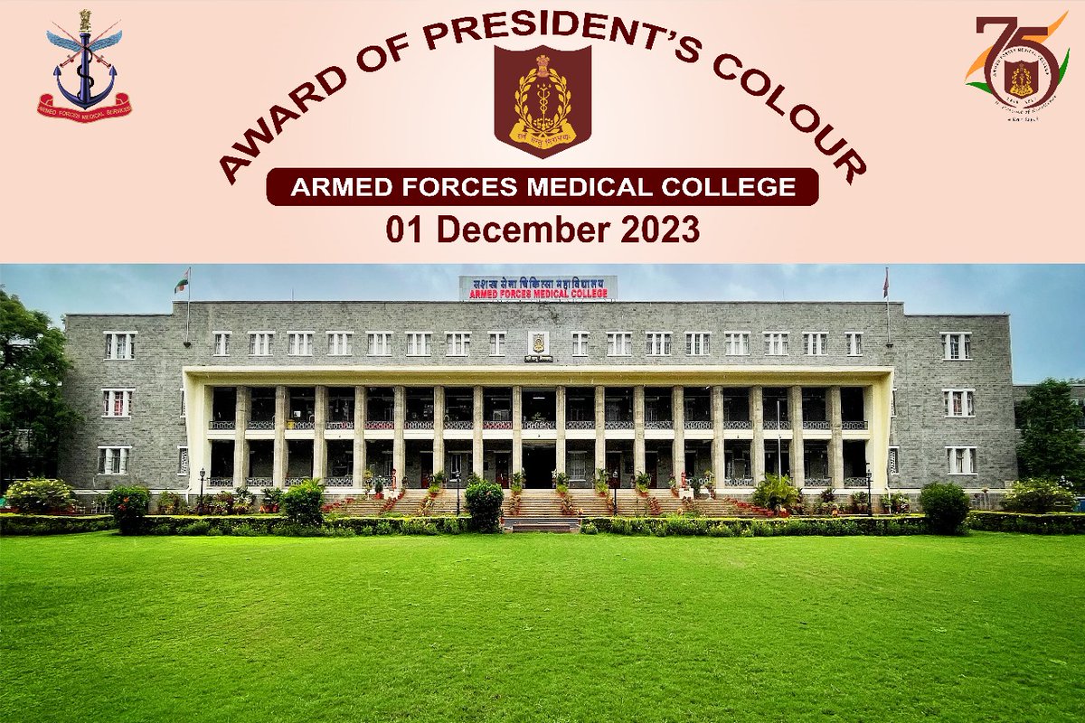 PRODefPune's tweet photo. Hon'ble President
Smt Droupadi Murmu,  will confer President’s Colour to Armed Forces Medical College, on 01 Dec 2023, in its platinum jubilee year. AFMC is a premier Armed Forces Medical Services (AFMS) establishment and one of the leading medical colleges of the country. https://t.co/KvpRURlpkx