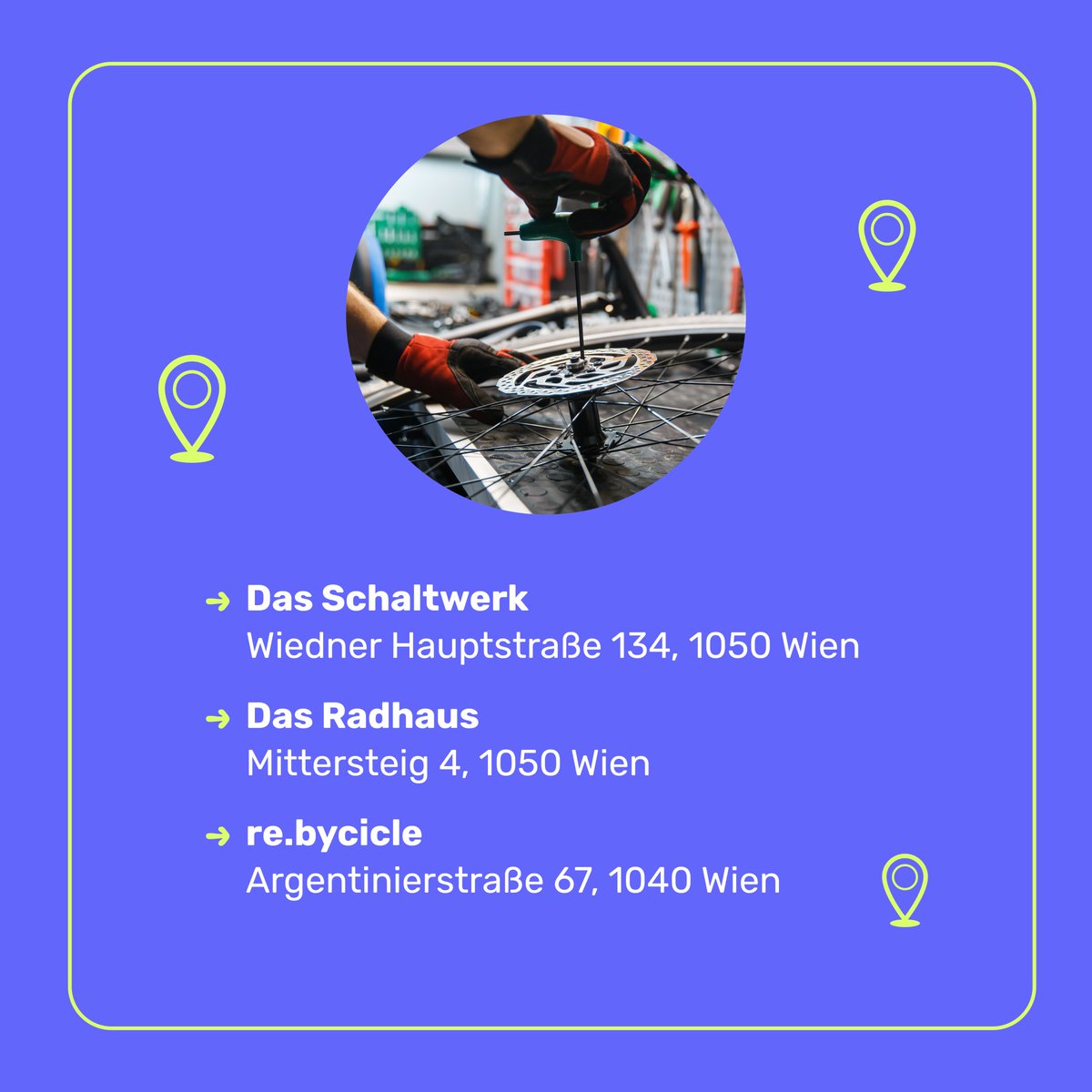 Unser Projekt lebt von unseren kooperierenden Fahrrad-Werkstätten. Sie arbeiten pro bono für Frankensteins Fahrrad – höchste Zeit danke zu sagen.

Der Dank geht raus an: Popsykkel | Radbande Wien | Radlheim Fünfhaus | Das Schaltwerk | Das Radhaus | re.bycicle
