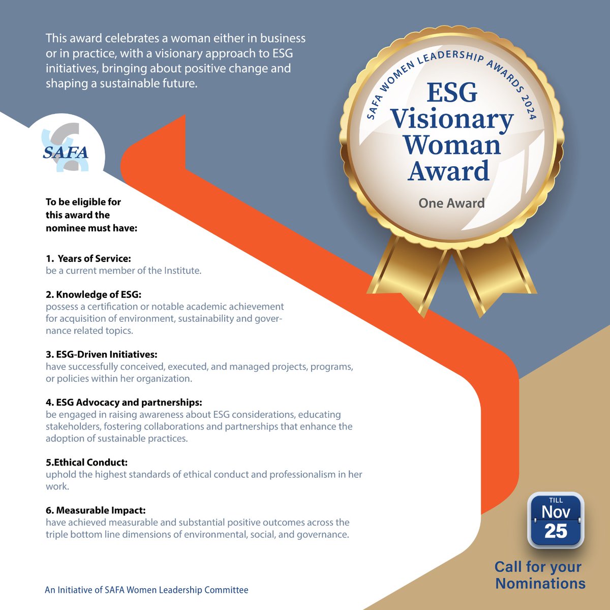 SafaWlc's tweet photo. 𝐄𝐒𝐆 𝐕𝐢𝐬𝐢𝐨𝐧𝐚𝐫𝐲 𝐖𝐨𝐦𝐚𝐧 𝐀𝐰𝐚𝐫𝐝!
Click now https://t.co/EnIprVSSJ5 to submit your nomination.  
Deadline: 𝐒𝐚𝐭𝐮𝐫𝐝𝐚𝐲, 𝐍𝐨𝐯𝐞𝐦𝐛𝐞𝐫 𝟐𝟓, 𝟐𝟎𝟐𝟑
Brochure: https://t.co/UzeXrMMUcM https://t.co/ifzHuxh69C