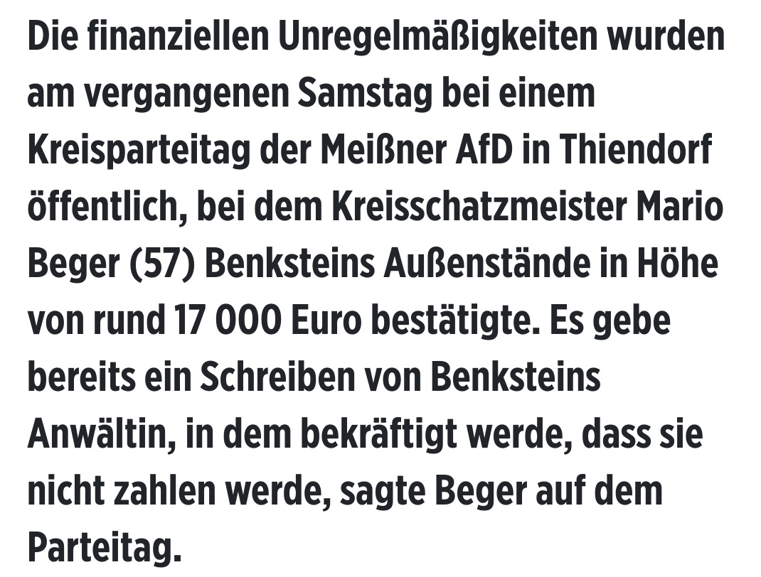 w_teupher's tweet photo. Weil die #AfD ihren Reichsbürger-Ehegatten nicht aufnehmen will, weigert sich Barbara Lenk (jetzt Benkstein) einen Kredit ihres KVs abzubezahlen, den sie aufnahm, um ihren Wahlkampf zu finanzieren.

Die Ausstände hat Schatzmeister Mario #Beger MdL gestern auf einem KPT bestätigt. https://t.co/qZaozXBaFN