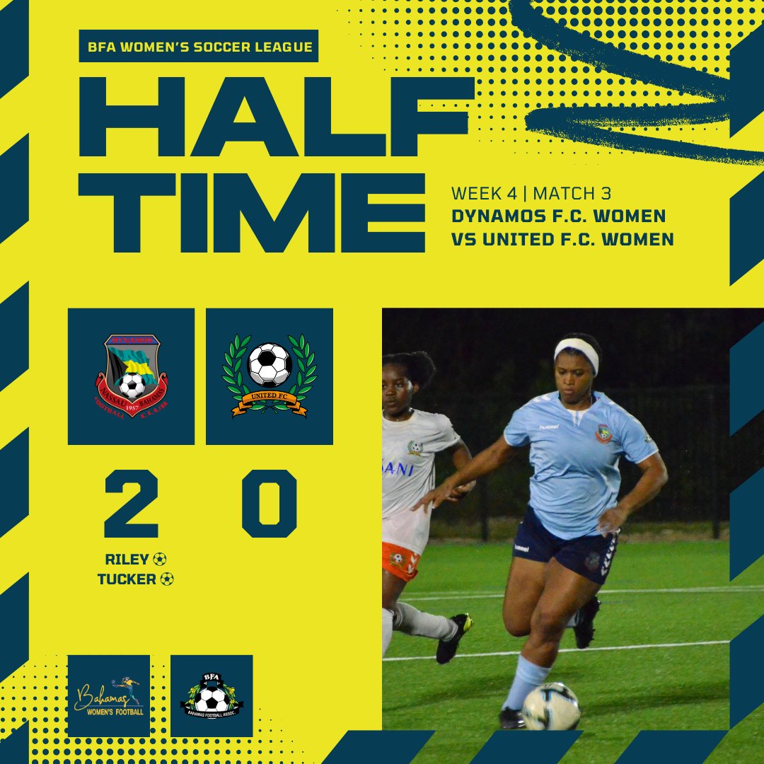 ⏸ Half Time Update: Dynamos FC lead United FC 2-0. A strong first half showing! Let’s see what the second half brings. #HalftimeUpdate #WomenSoccer🇧🇸⚽