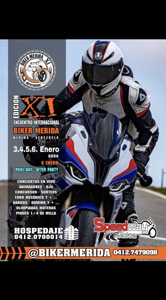🔥*XI edición del Encuentro Internacional Biker Mérida.. 3.4 5.6. de enero 2024* !!     La Primera Rumba MOTERA del Año ..       

+ información …  👇  
wa.me/p/627745525228…    

PREVENTA 👇   
wa.me/p/666404831702…