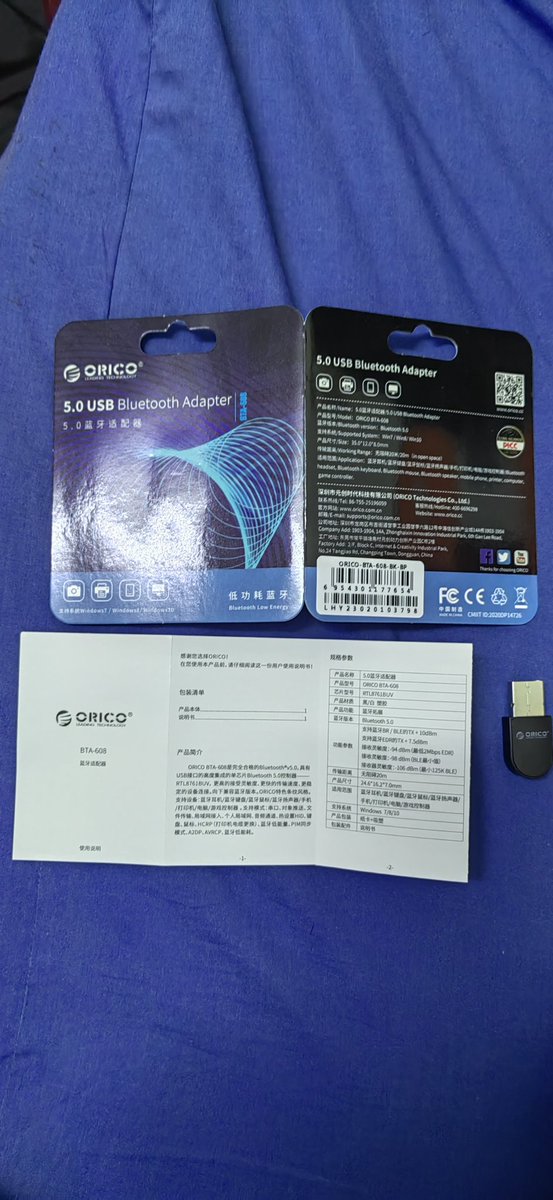 yenkeey's tweet photo. Orico USB Bluetooth Receiver 5. 0, the model is BTA-608, 20m acceptance range is suitable for Windows 7, 8, 10. suitable for Bluetooth keyboard, Bluetooth mouse, Bluetooth speaker, Bluetooth headset and so on. The chipset is RTL8761BUV. 
#orico  #usbbluetoothreceiver https://t.co/RnkK4UpOuW