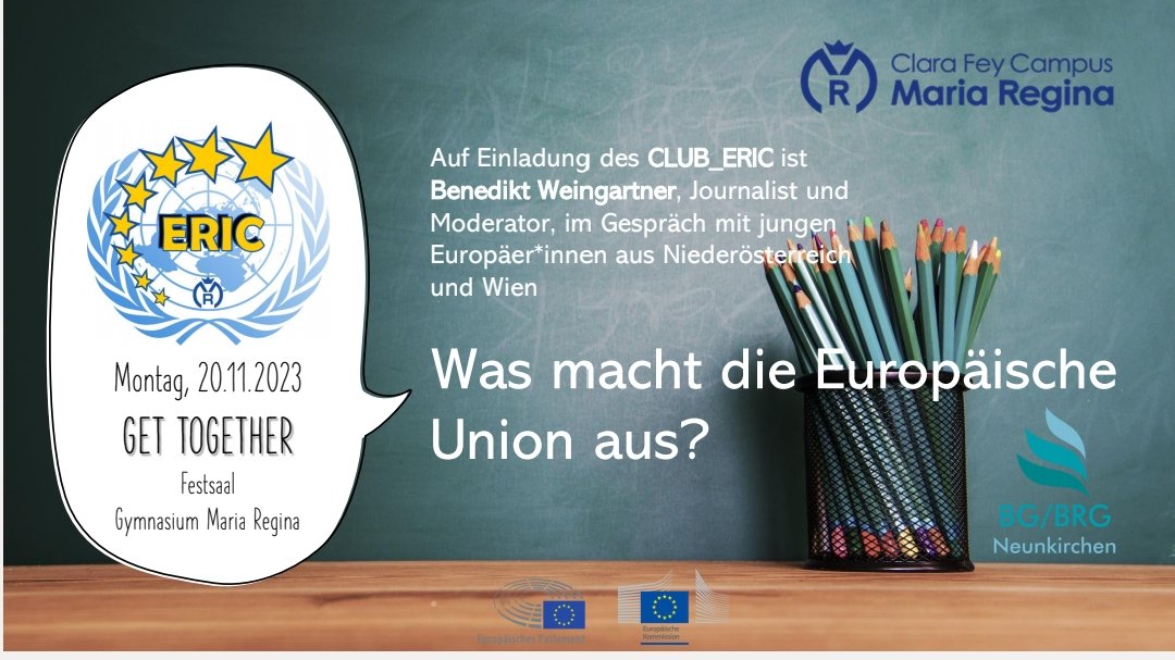 👏 <a href="/ClubEricNetwork/">CLUB_ERIC</a> 
Ich freue mich gemeinsam mit <a href="/BenediktWein/">Benedikt Weingartner</a> morgen über Europa zu sprechen!