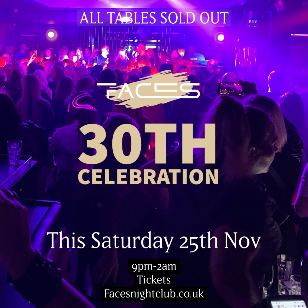 FacesEssex's tweet photo. This Saturday 🎉
Faces 30th Celebration 1993-2023
Saturday 25th November 2023

Bringing together 30 Years of Clubbing Excellence at Essex’s No1 Venue

Stevie O &amp; Marky Burns
Kay Atando - Bongo Dan

ALL TABLES SOLD OUT

FINAL RELEASE TICKETS ON SALE NOW
https://t.co/lNtAqnvwUE https://t.co/yl66iTXkiO