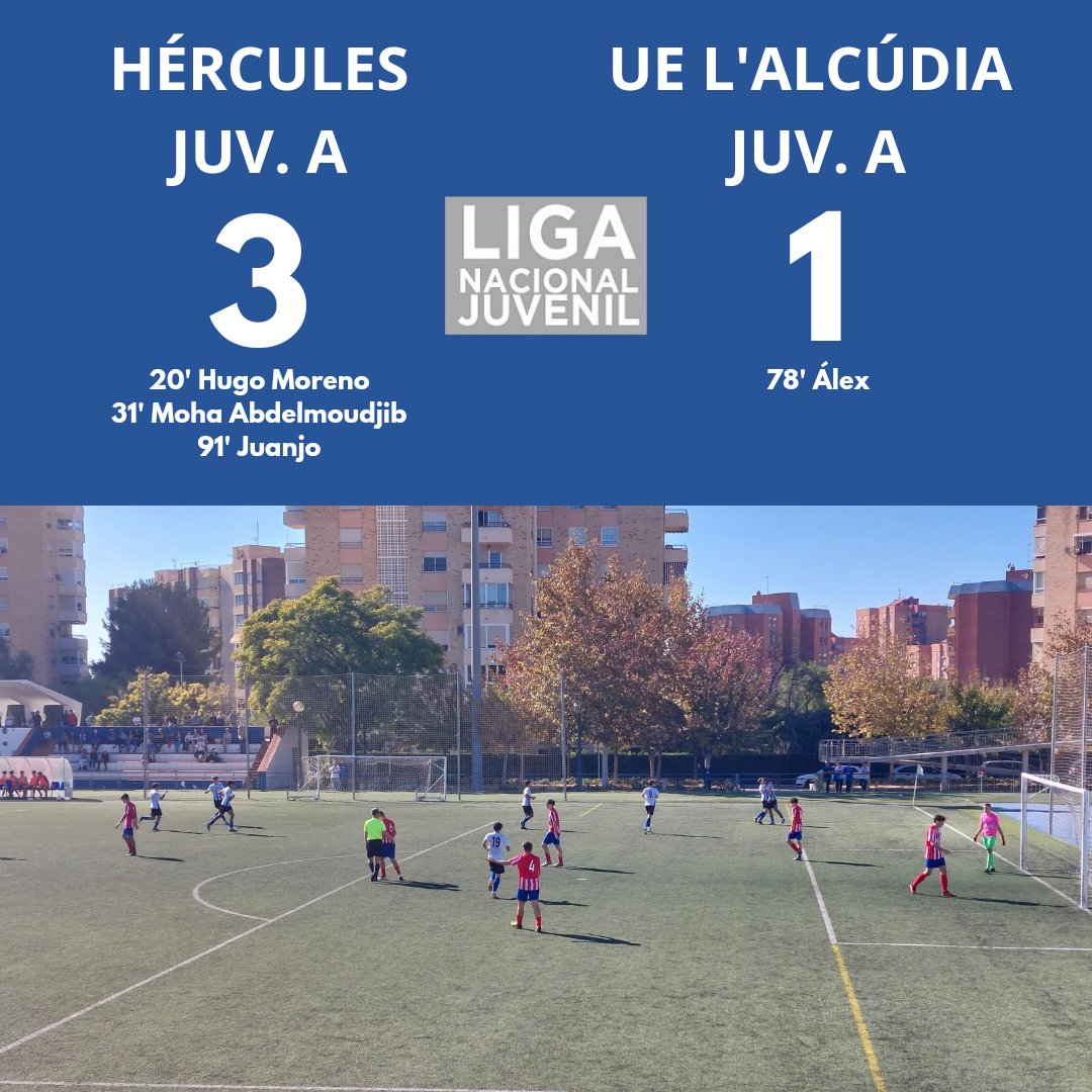 <a href="/tonyferrandiz00/">Tony Ferrandiz Cortes</a> ✅️ Ganó el Hércules Juvenil A para seguir líder y aumentar la ventaja con La Nucía, uno de los perseguidores. Marcaron <a href="/hugoomorenno9/">Hugo Moreno</a>, <a href="/mohaabdel8/">moha🇩🇿</a> y Juanjo para los blanquiazules. 

La semana que viene el Hércules visitará al Valencia Juv. B