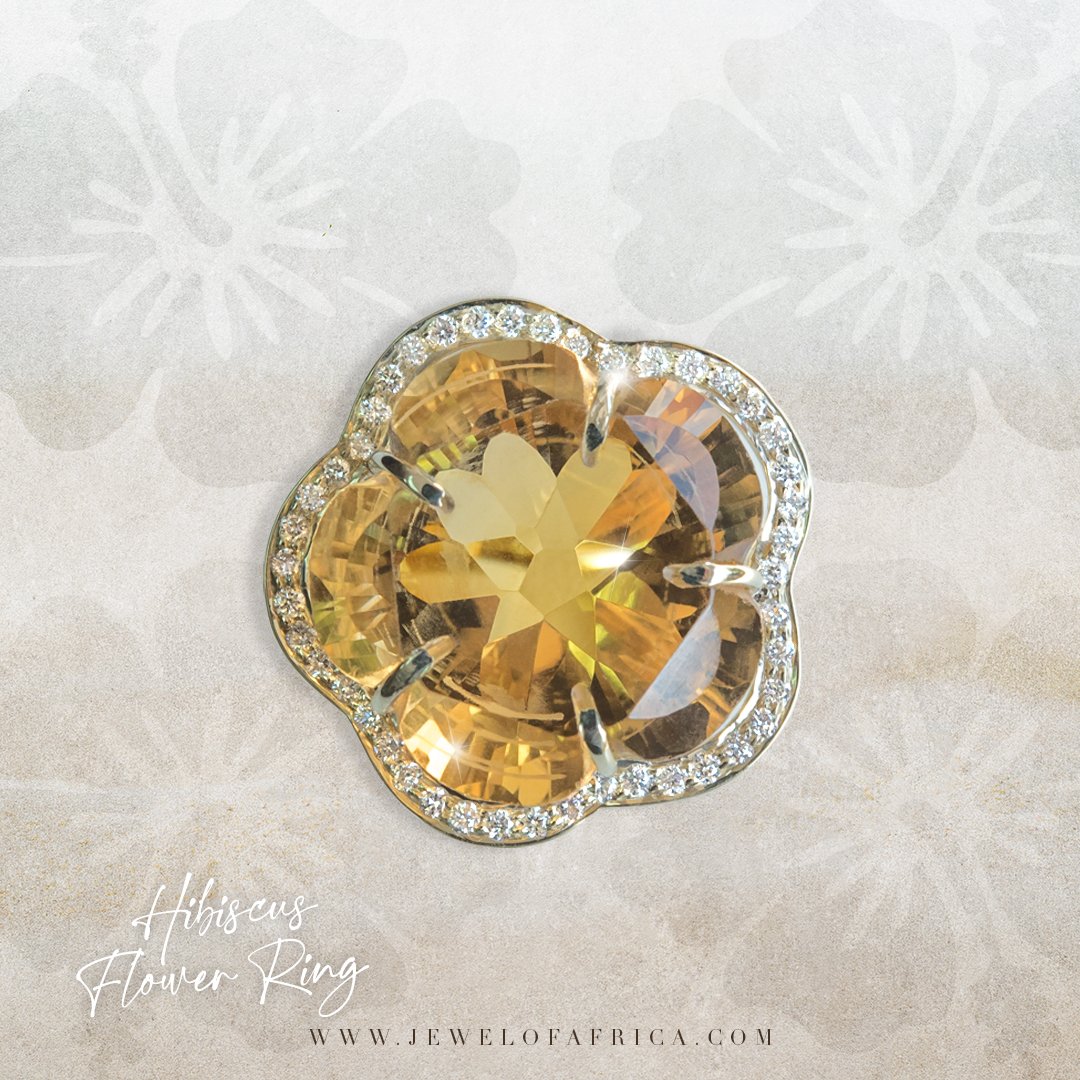 JewelofAfricaZM's tweet image. Our handmade Citrine flower ring, a botanical masterpiece inspired by the grace of the hibiscus flower, ethereal beauty of nature captured in radiant Citrine petals, delicately embraced by a glistening halo of diamonds.

#Citrine #NovemberBirthstone #CertifiedGems #JewelOfAfrica