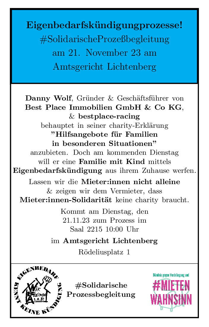 Auf  bestplace-racing.de charity für Familien fabulieren aber in der Realität Familie mit Kind mittels #Eigenbedarfskündigung auf die Straße werfen. #socialwashing wird das genannt & nutzen außer #DannyWolf auch andere Immo-Buden. Zeigen wir unsere Mieter:innen-#Solidarität!