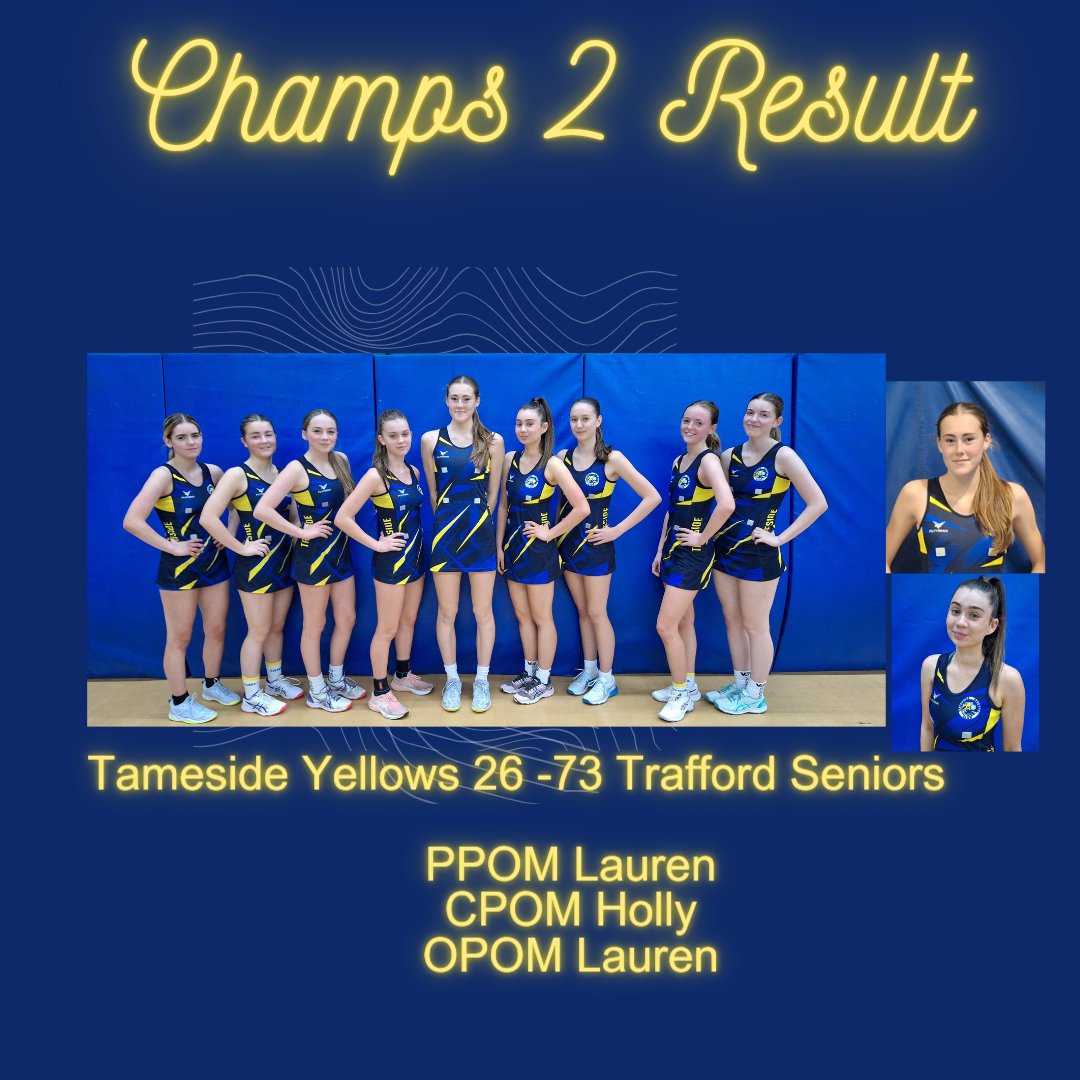 TamesideSeniors's tweet photo. Champs 2c result .
Result doesn't reflect how well they have played today against a slick, well drilled Trafford Seniors side.Lots learned and they are showing progress.We were able to give debuts to more u16 girls today and they were all fab.@TamesideNC . https://t.co/5ltpbbsrvZ