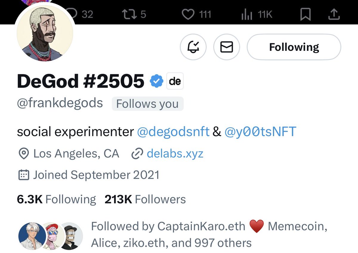 BrookDubai's tweet image. I used the actual act of purchasing 6 @DeGodsNFT to thank you for following me just now my legend frank @frankdegods 🫡❤️