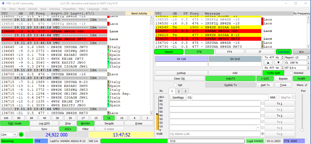 New DXCC on the 12m band, and finally I reached 200 DXCC on 12m. Thanks to the #XW4DX team.