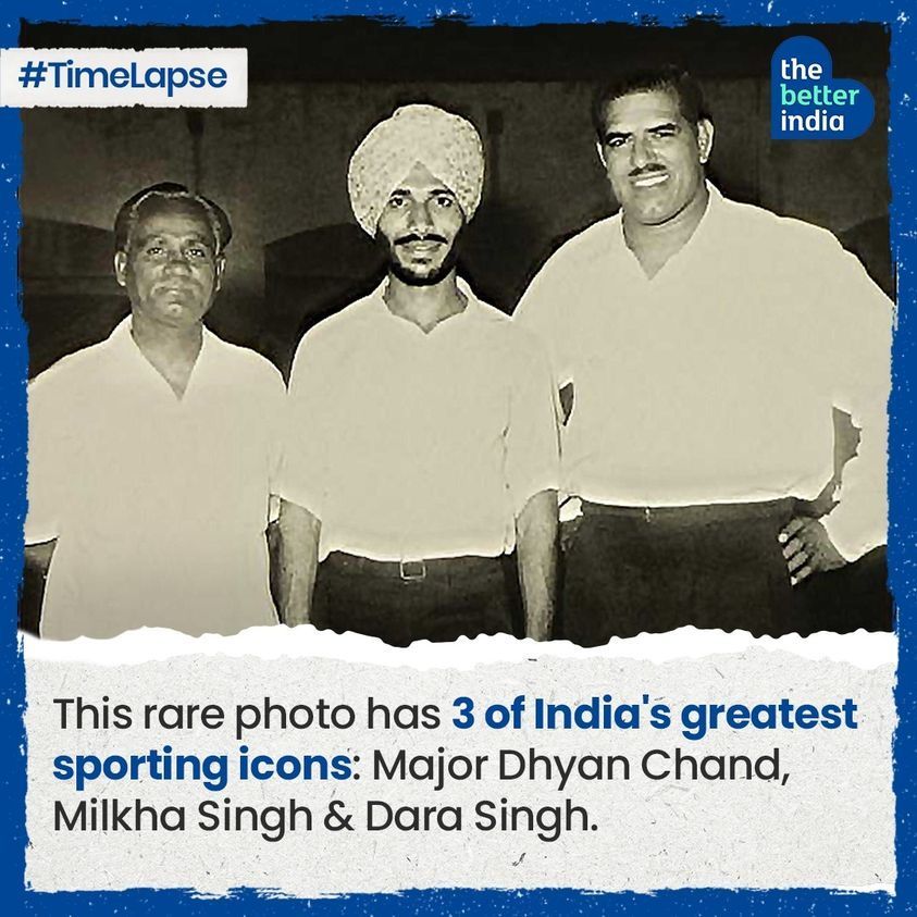 This rare picture of hockey wizard #DhyanChand and Rustam-e-Jahaan #DaraSingh was the star of #MilkhaSingh's personal 'Wall of Fame' in his Chandigarh home. It's truly a legendary pic of #legends!