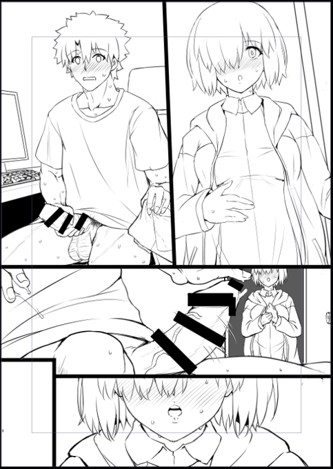 新刊ぐだマシュアフターボテ本ペン入れ中。こちらおなかの子のためにスケベ自粛してたなすびちゃんが元先輩でマスター現夫の自室センズリ見てスイッチ入っちゃうボテ腹スケベ導入シーン。ぐだのオナカットが一番時間かかった(5回描きなおしたw) 