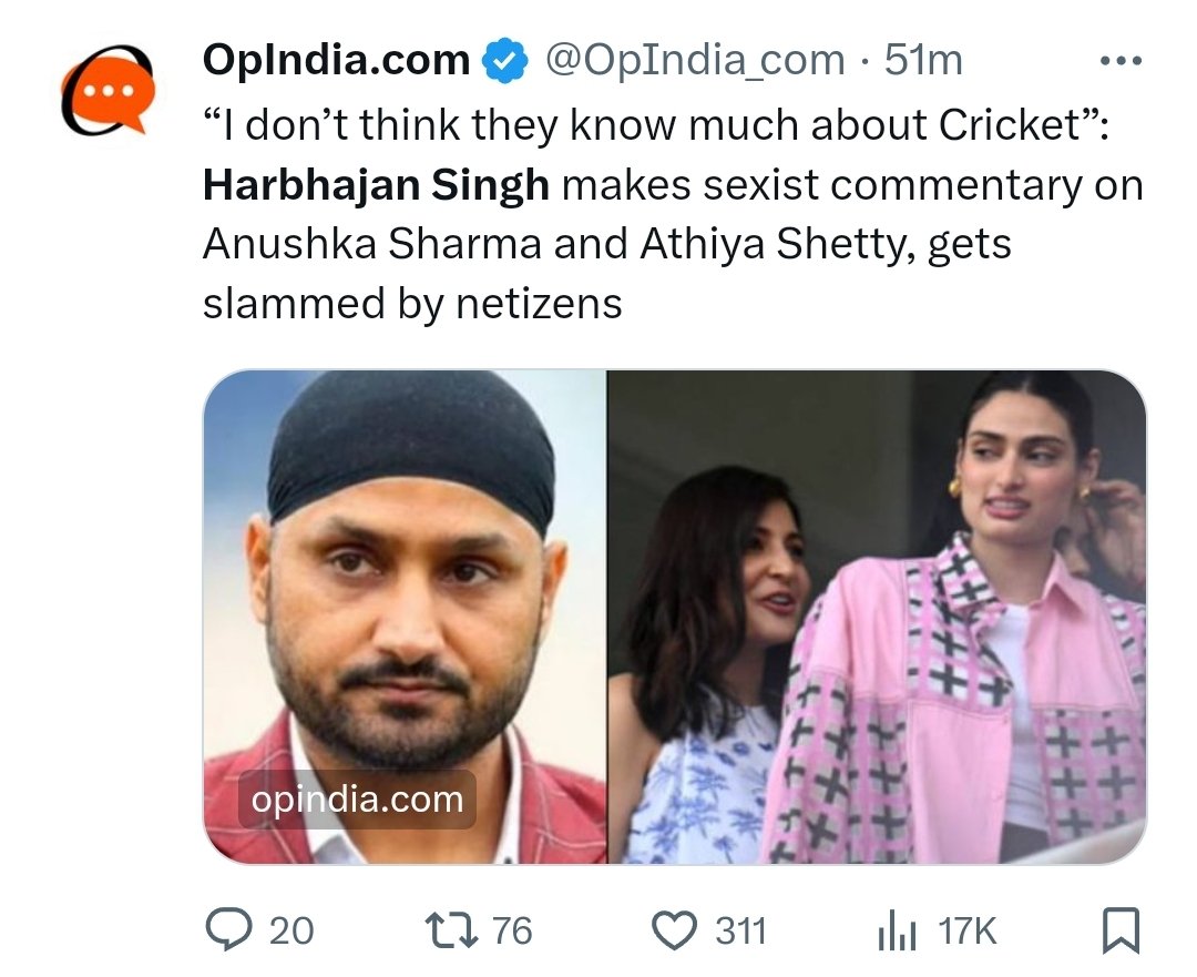 Incognito_qfs's tweet photo. To be honest, I don't care whether Anushka or Athiya know about cricket or not. 

But, both of them know enough to not donate to Pakistani Shahid Afridi's NGO unlike Harbhajan.
They have never supported Khalistan unlike Harbhajan.
They don't work for Kejriwal unlike Harbhajan.

Harbhajan should look at himself in mirror before speaking shit about others.