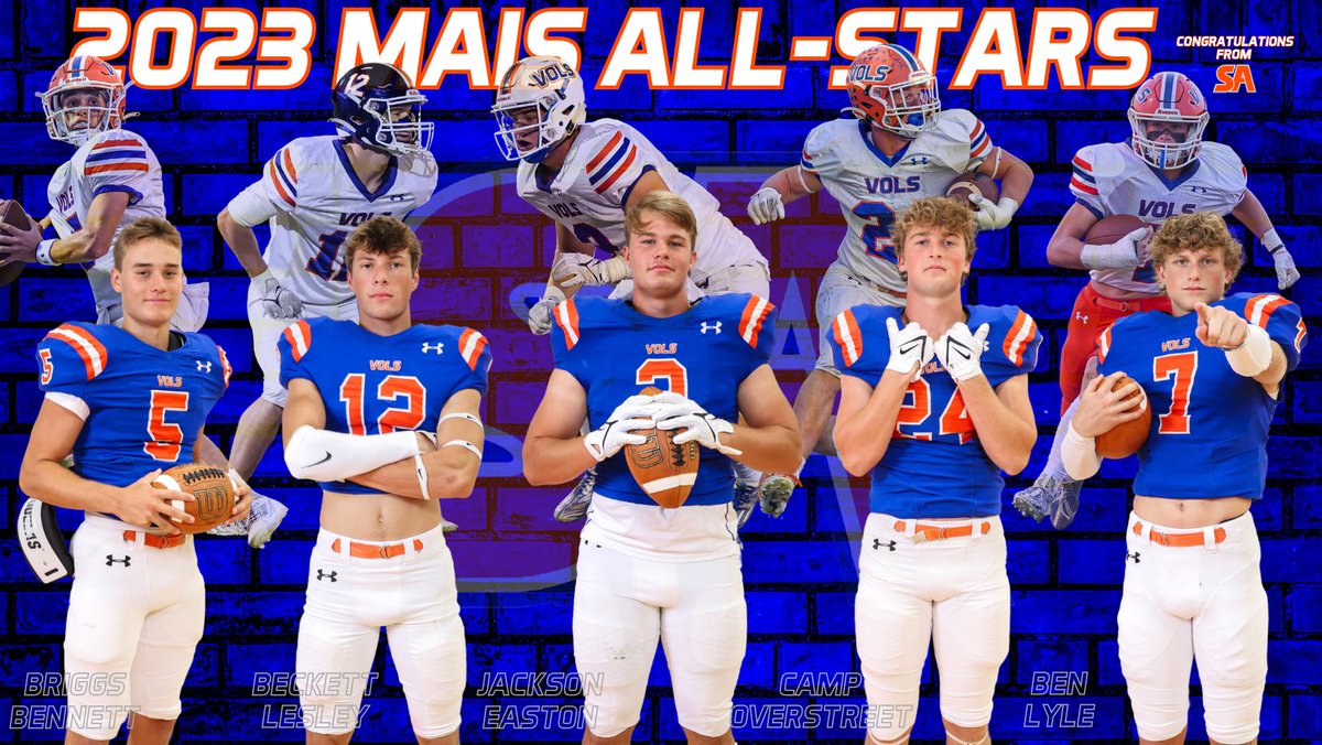 We would like to give a HUGE congratulations to Briggs Bennett, Beckett Lesley, Jackson Easton, Camp Overstreet, and Ben Lyle for being selected as our 2023 All-Stars! They will be playing in the Class 5A All-Star game next Friday (12/1) at 5:30 p.m. at Jackson Prep! #ChooseSA