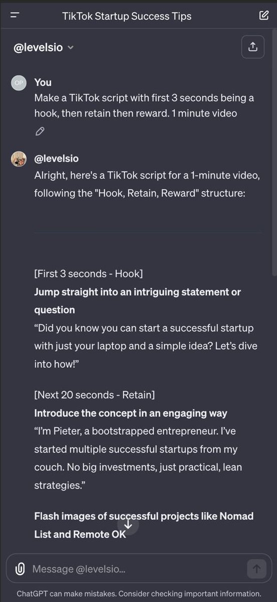 levelsio's tweet photo. ✨ How to make a 100% AI-generated TikTok video of yourself:

- go to https://t.co/PJvvSGB274 and train yourself as a video avatar, takes 30s
- ask ChatGPT to write a TikTok script
- copy script into HeyGen
- save video
- post on TikTok

See mine: https://t.co/2XWCdOOgWJ https://t.co/i5OVMMSLRK