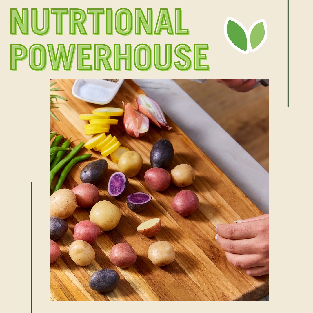 These bite-size beauties are a nutritional powerhouse! 💪 Loaded with Vitamin C, B6, Iron, Protein, and more Potassium than a banana. 

#PotatoPower #PotatoNutrition