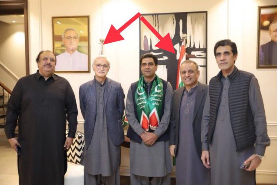 PTIofficial's tweet photo. Greed of power has ruined  @JahangirKTareen so much that he has no shame standing next to abducted people &amp; justifying inhumane acts. Shame on him for stooping this low. And look at Aleem Khan smiling at someone's misery. This time will pass but these acts will not be forgotten! https://t.co/g5bfK9sDxW