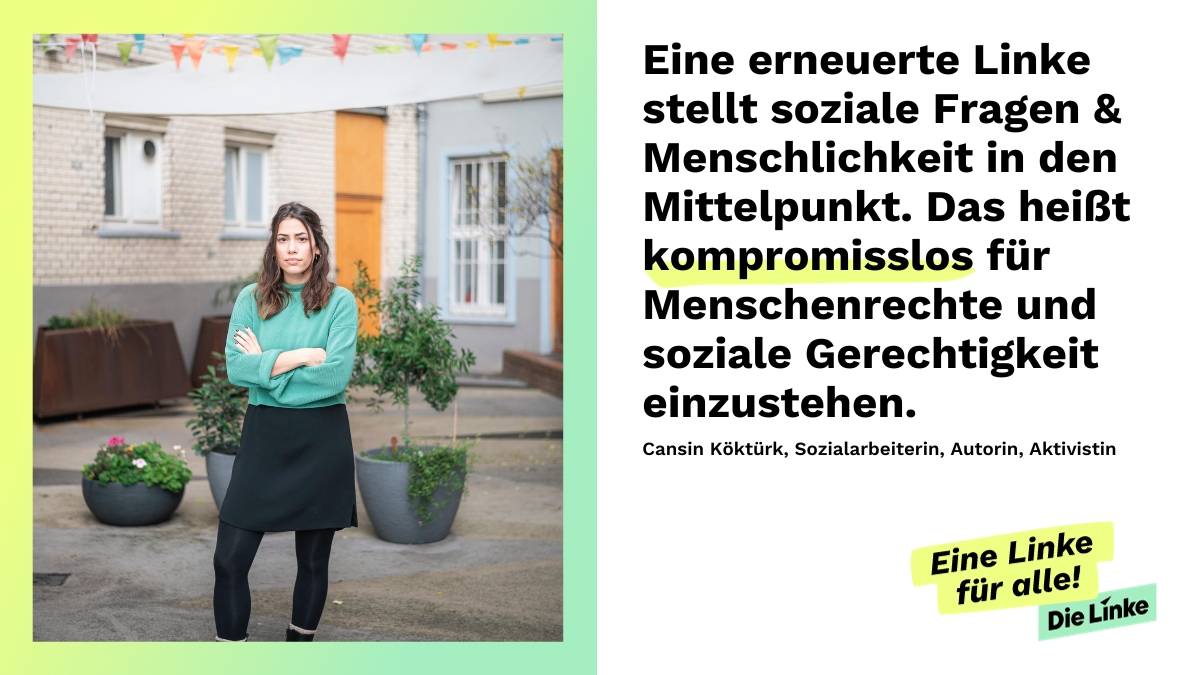 Lange war die Sozialarbeiterin <a href="/cansinkoek/">cansinkoektuerk</a> bei den Grünen. Doch seit die regieren, haben sie ihre Werte verraten - und auch die Bewegungen, aus denen sie entstanden sind.
🫶 Jetzt ist Cansin bei <a href="/dieLinke/">Die Linke</a> &amp; setzt sich mit uns für die Erneuerung der Partei ein. #EineLinkeFuerAlle