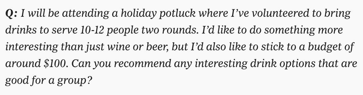 nytimes's tweet photo. What kind of drink would you serve at a holiday party? https://t.co/EBJRjZVqeq https://t.co/6E3hL4qPUI